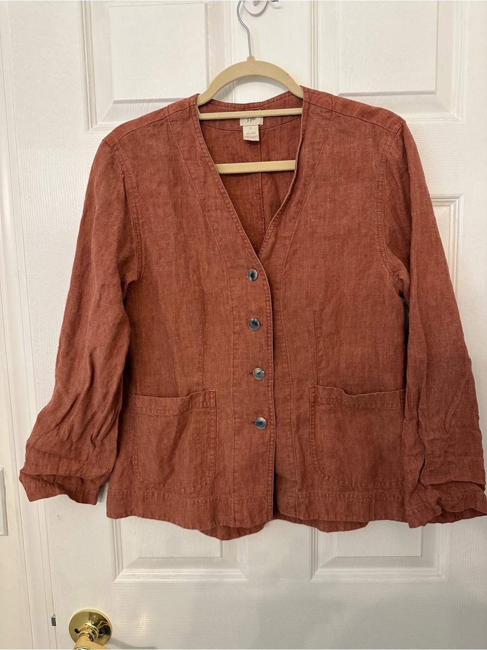 J. Jill Linen Rust Button-Front Lightweight Jacket